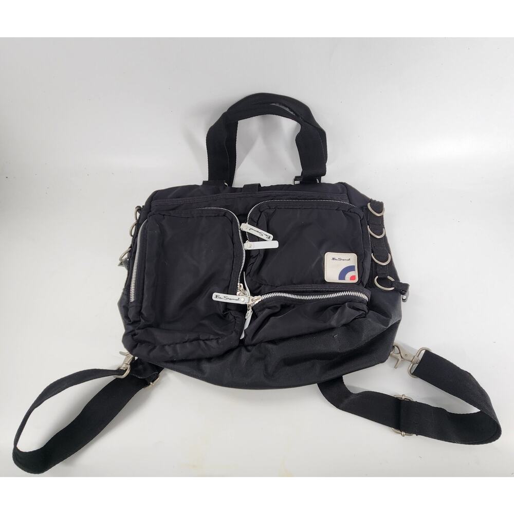 Ben Sherman 2in1 Cargo Backpack Messenger Bag Mens Black Pockets Casual Travel